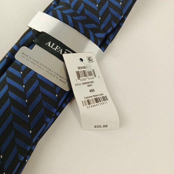 NWT $55 Alfani Devon Men's Formal Necktie Silk Blend Jacquard Blue Black One Sz - Picture 8 of 10